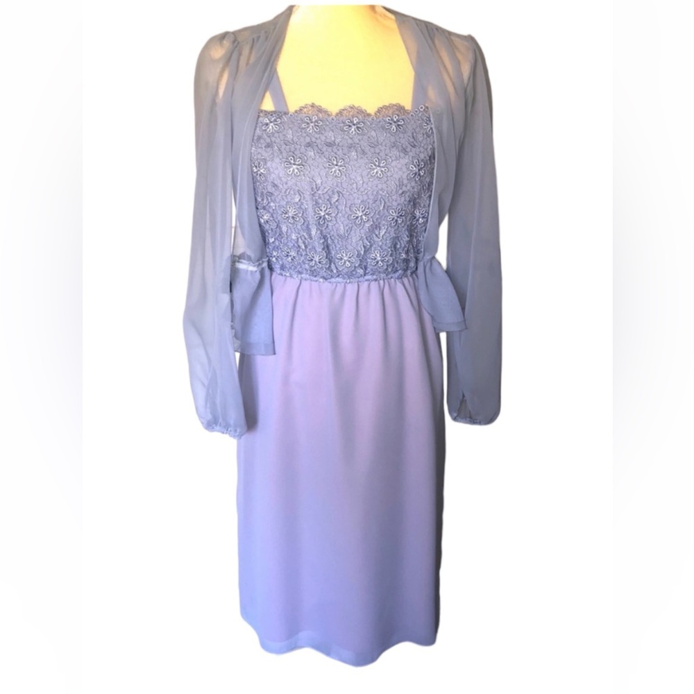 NORMAN BURG DRESS PERIWINKLE WITH JACKET VINTAGE